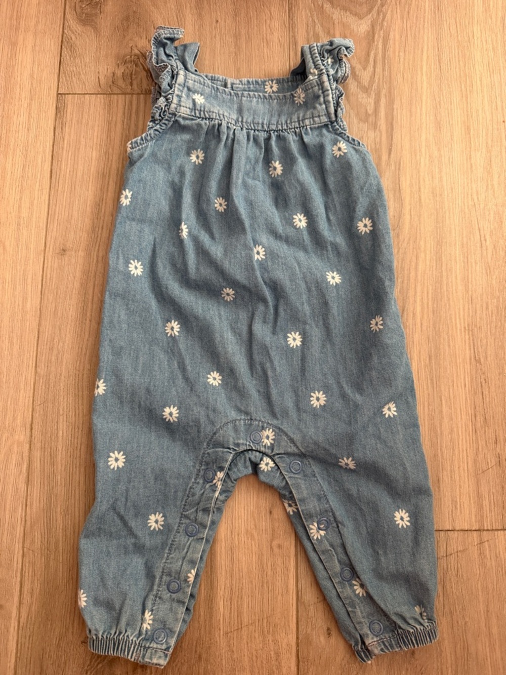Carter's Light Blue Denim Daisy Overalls Romper